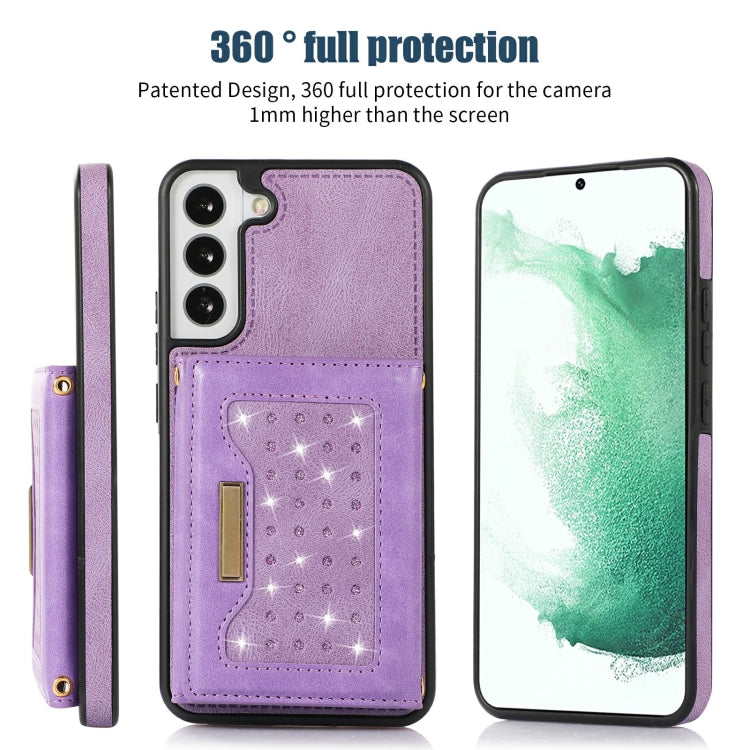 For Samsung Galaxy S22+ Three-fold RFID Leather Phone Case with Lanyard