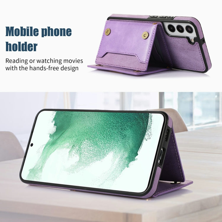For Samsung Galaxy S22+ Three-fold RFID Leather Phone Case with Lanyard