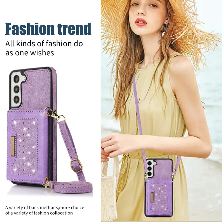 For Samsung Galaxy S22+ Three-fold RFID Leather Phone Case with Lanyard