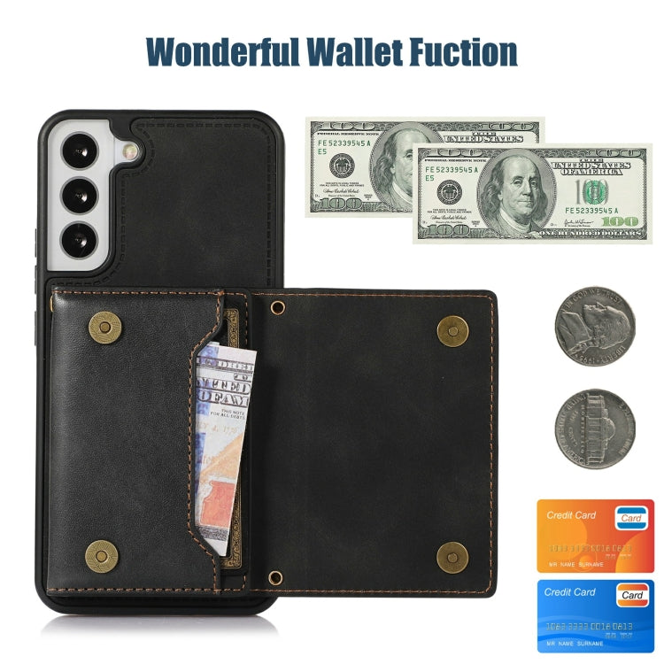 For Samsung Galaxy S21+ Three-fold RFID Leather Phone Case with Lanyard