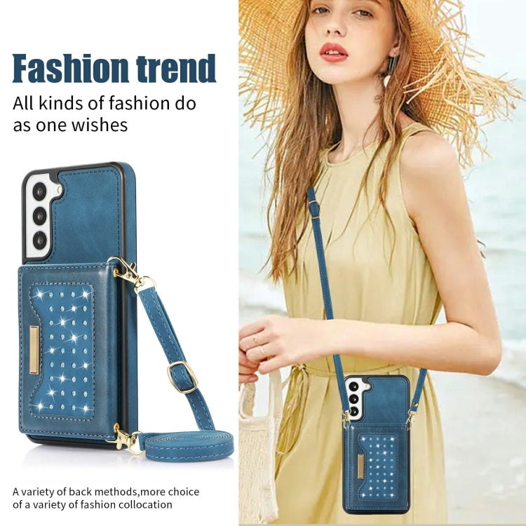 For Samsung Galaxy S21+ Three-fold RFID Leather Phone Case with Lanyard