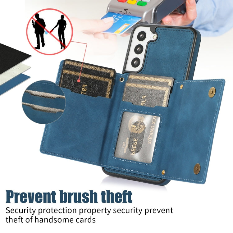 For Samsung Galaxy S21+ Three-fold RFID Leather Phone Case with Lanyard