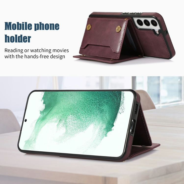 For Samsung Galaxy S21+ Three-fold RFID Leather Phone Case with Lanyard