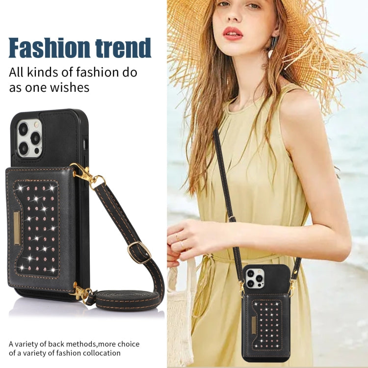 For iPhone 12 Pro Three-fold RFID Leather Phone Case with Lanyard