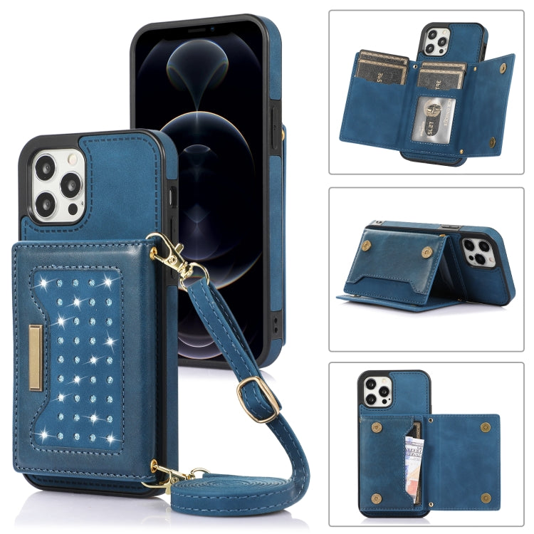 For iPhone 12 Pro Three-fold RFID Leather Phone Case with Lanyard