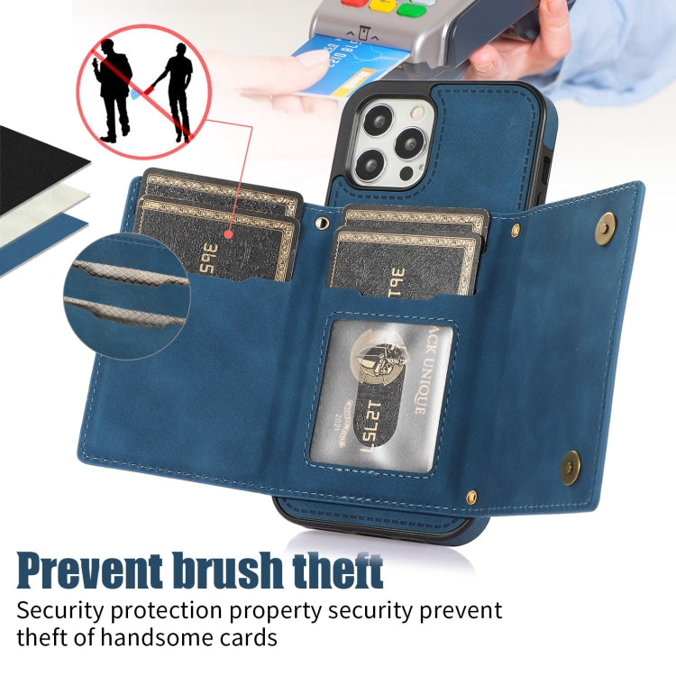 For iPhone 12 Pro Three-fold RFID Leather Phone Case with Lanyard
