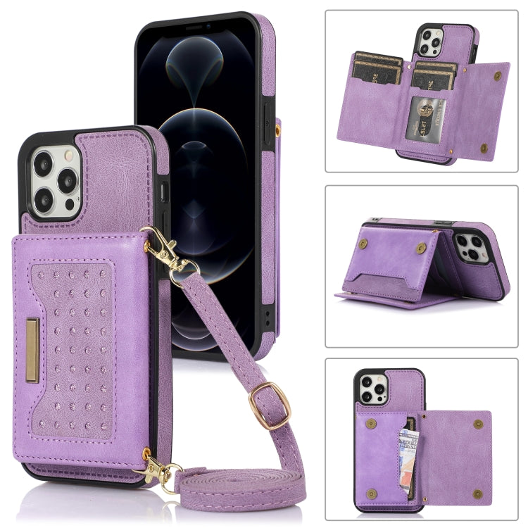 For iPhone 12 Pro Three-fold RFID Leather Phone Case with Lanyard