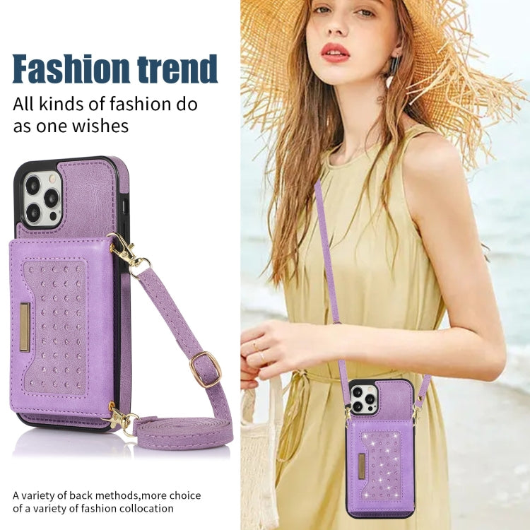 For iPhone 12 Pro Three-fold RFID Leather Phone Case with Lanyard