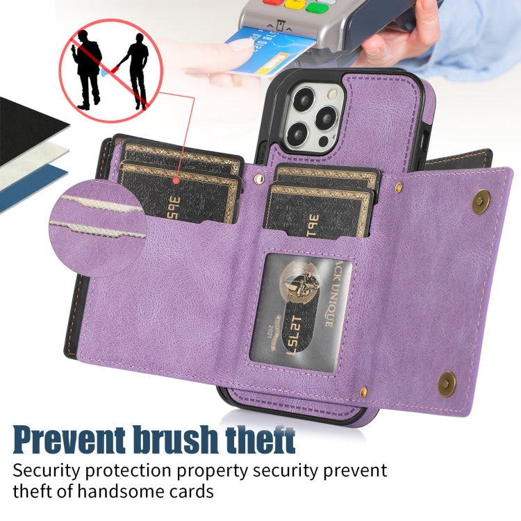 For iPhone 12 Pro Three-fold RFID Leather Phone Case with Lanyard