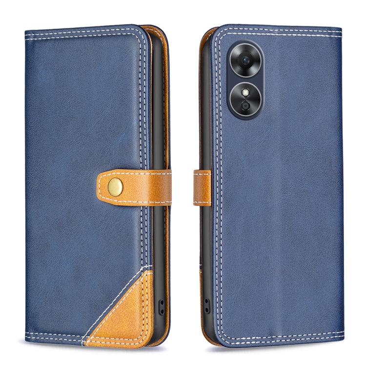 For OPPO A17 Color Matching Double Sewing Thread Leather Phone Case