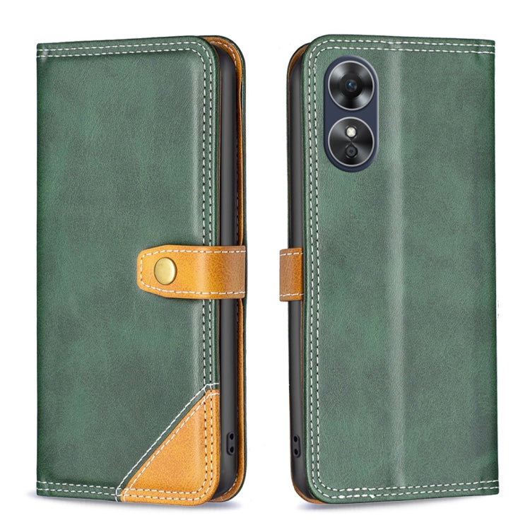For OPPO A17 Color Matching Double Sewing Thread Leather Phone Case