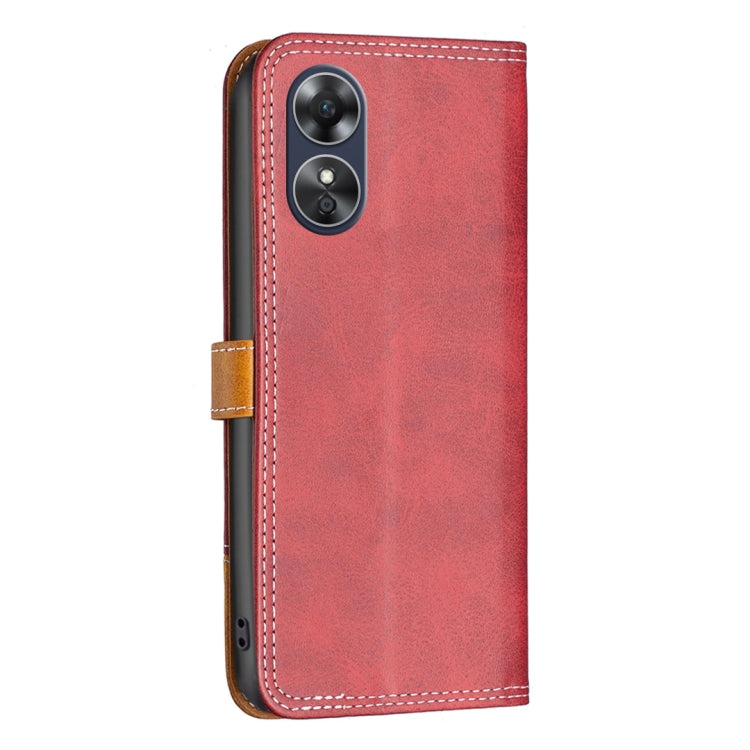 For OPPO A17 Color Matching Double Sewing Thread Leather Phone Case