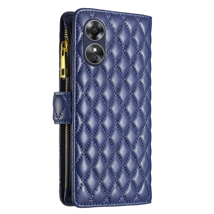 For OPPO A17 Diamond Lattice Zipper Wallet Leather Flip Phone Case