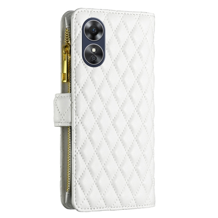 For OPPO A17 Diamond Lattice Zipper Wallet Leather Flip Phone Case