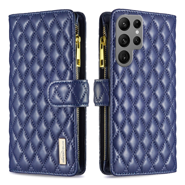 For Samsung Galaxy S23 Ultra 5G Diamond Lattice Zipper Wallet Leather Flip Phone Case