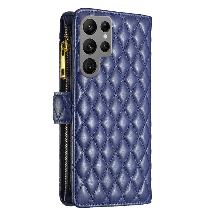 For Samsung Galaxy S23 Ultra 5G Diamond Lattice Zipper Wallet Leather Flip Phone Case