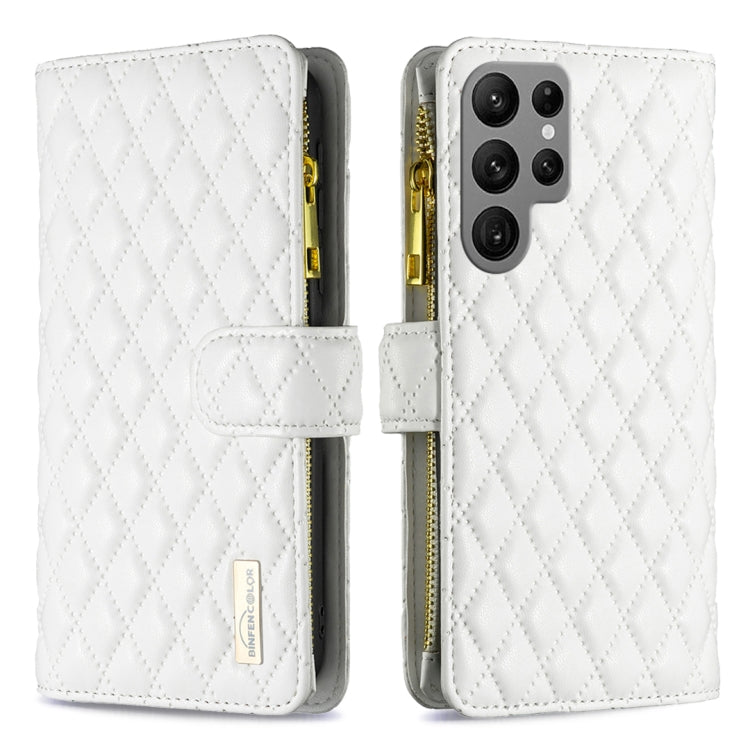 For Samsung Galaxy S23 Ultra 5G Diamond Lattice Zipper Wallet Leather Flip Phone Case