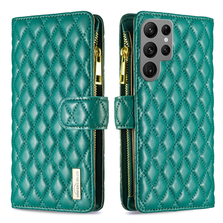 For Samsung Galaxy S23 Ultra 5G Diamond Lattice Zipper Wallet Leather Flip Phone Case