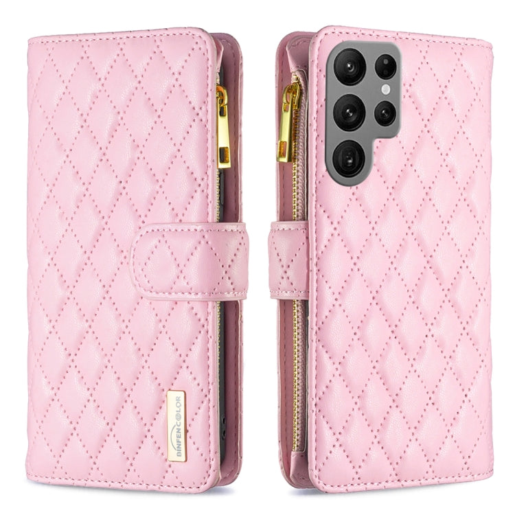 For Samsung Galaxy S23 Ultra 5G Diamond Lattice Zipper Wallet Leather Flip Phone Case