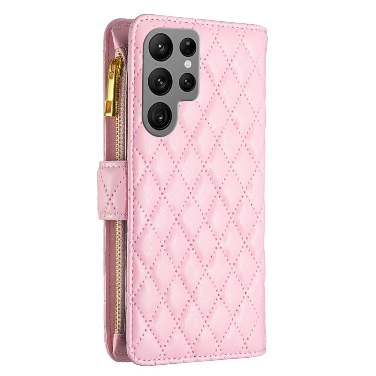 For Samsung Galaxy S23 Ultra 5G Diamond Lattice Zipper Wallet Leather Flip Phone Case