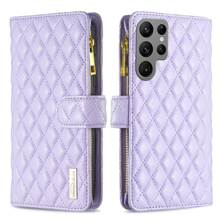 For Samsung Galaxy S23 Ultra 5G Diamond Lattice Zipper Wallet Leather Flip Phone Case