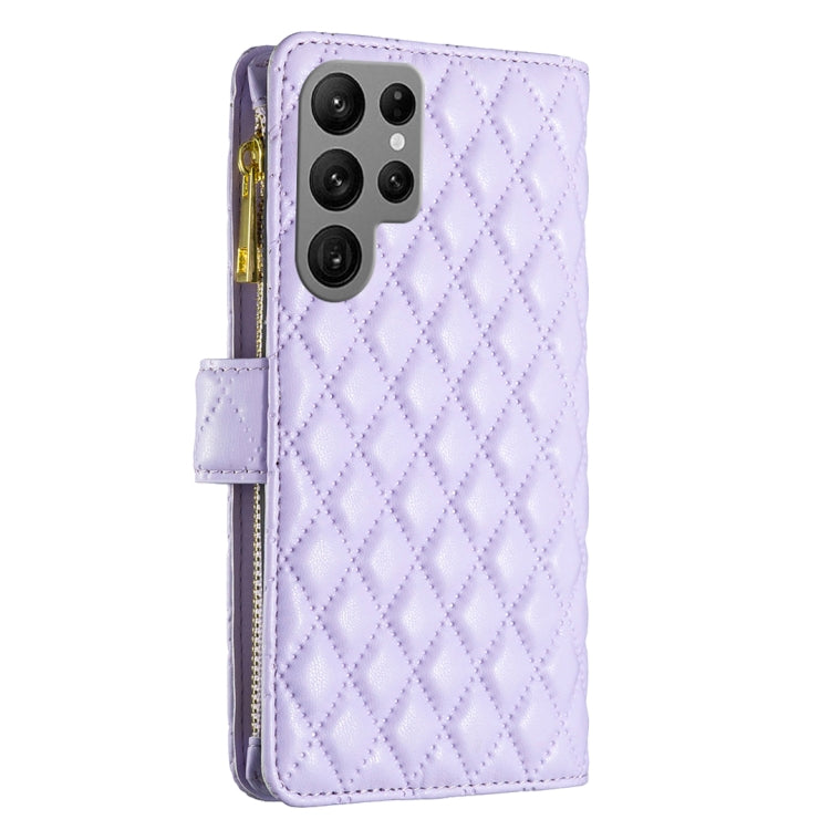 For Samsung Galaxy S23 Ultra 5G Diamond Lattice Zipper Wallet Leather Flip Phone Case