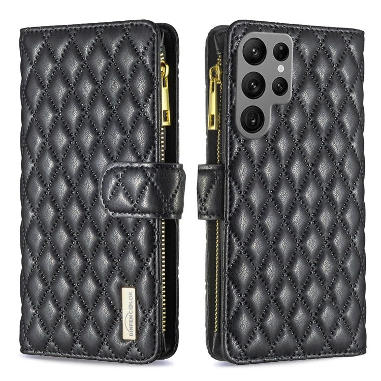 For Samsung Galaxy S23 Ultra 5G Diamond Lattice Zipper Wallet Leather Flip Phone Case