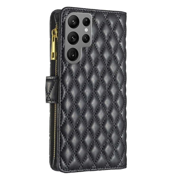 For Samsung Galaxy S23 Ultra 5G Diamond Lattice Zipper Wallet Leather Flip Phone Case