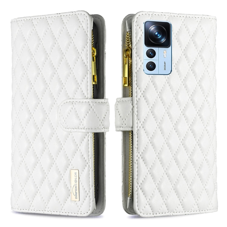 For Xiaomi 12T / 12T Pro / Redmi K50 Ultra Diamond Lattice Zipper Wallet Leather Flip Phone Case