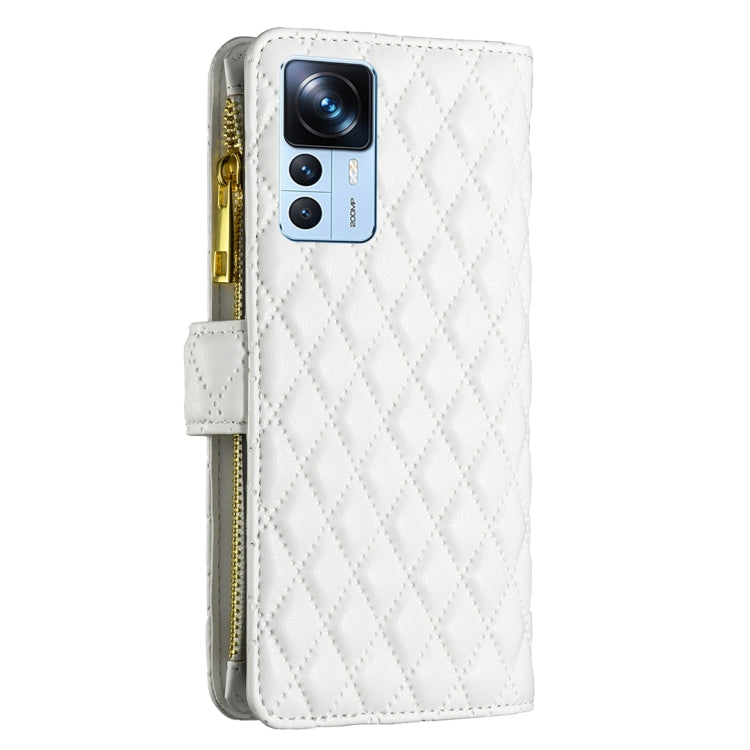 For Xiaomi 12T / 12T Pro / Redmi K50 Ultra Diamond Lattice Zipper Wallet Leather Flip Phone Case