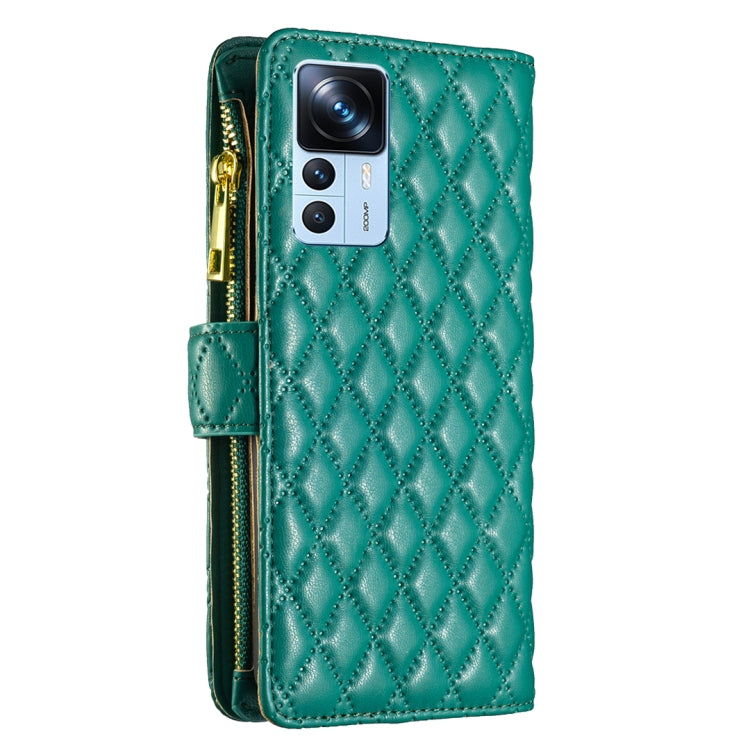 For Xiaomi 12T / 12T Pro / Redmi K50 Ultra Diamond Lattice Zipper Wallet Leather Flip Phone Case