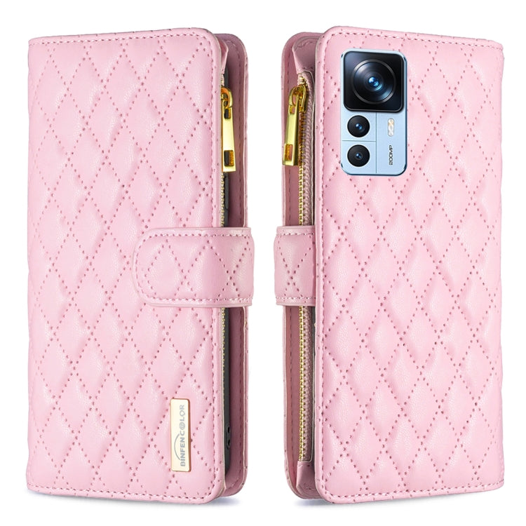 For Xiaomi 12T / 12T Pro / Redmi K50 Ultra Diamond Lattice Zipper Wallet Leather Flip Phone Case