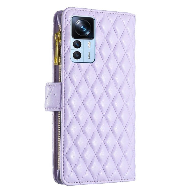 For Xiaomi 12T / 12T Pro / Redmi K50 Ultra Diamond Lattice Zipper Wallet Leather Flip Phone Case