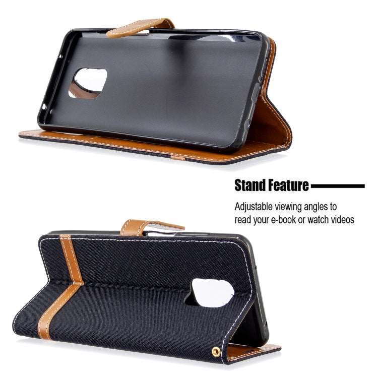 For Xiaomi Redmi Note 9S / Note 9 Pro / Note 9 Pro Max Color Matching Denim Texture Horizontal Flip Leather Case with Holder & Card Slots & Wallet & Lanyard