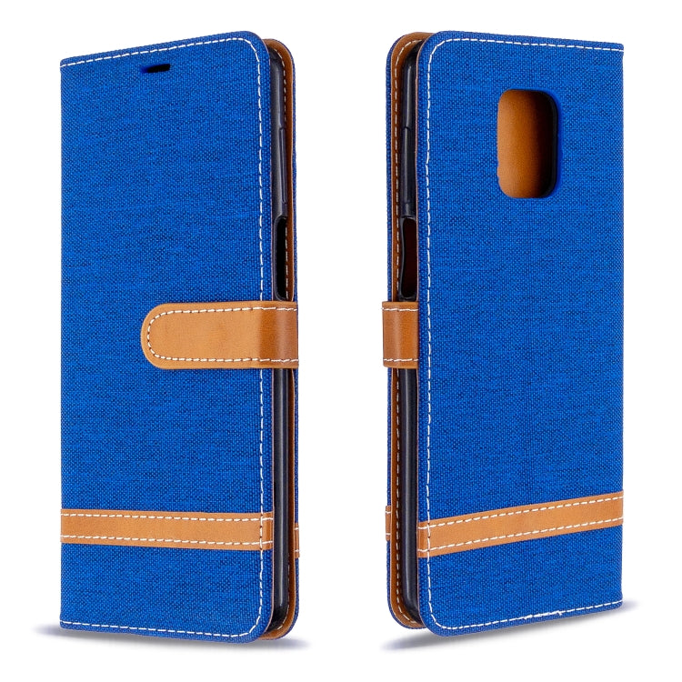 For Xiaomi Redmi Note 9S / Note 9 Pro / Note 9 Pro Max Color Matching Denim Texture Horizontal Flip Leather Case with Holder & Card Slots & Wallet & Lanyard
