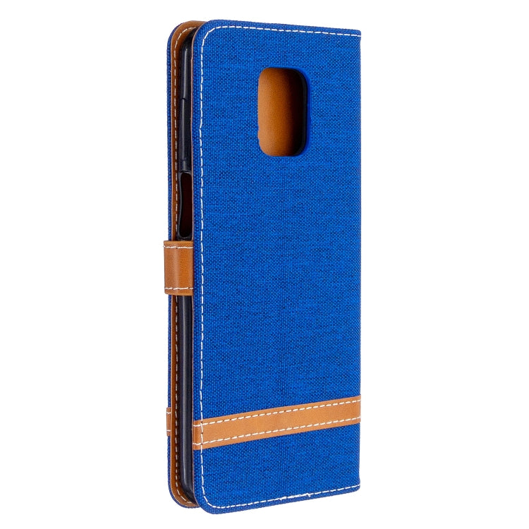For Xiaomi Redmi Note 9S / Note 9 Pro / Note 9 Pro Max Color Matching Denim Texture Horizontal Flip Leather Case with Holder & Card Slots & Wallet & Lanyard