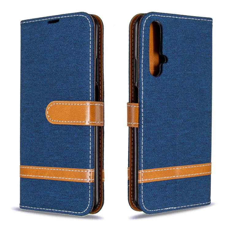 For Huawei Honor 20S Color Matching Denim Texture Horizontal Flip Leather Case with Holder & Card Slots & Wallet & Lanyard