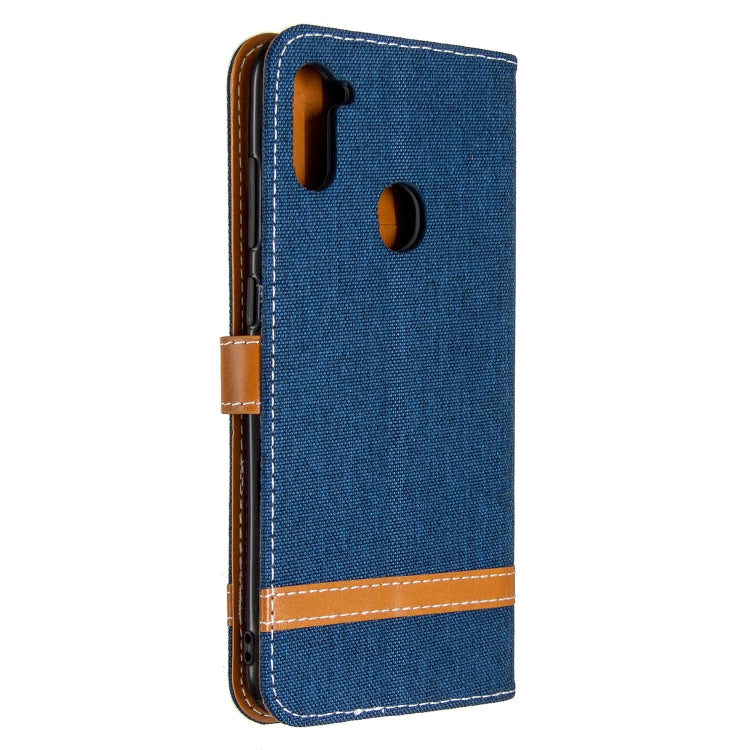 For Galaxy A11 Color Matching Denim Texture Horizontal Flip Leather Case with Holder & Card Slots & Wallet & Lanyard