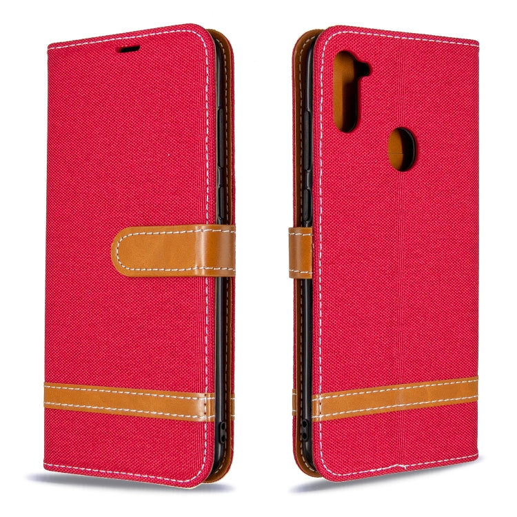 For Galaxy A11 Color Matching Denim Texture Horizontal Flip Leather Case with Holder & Card Slots & Wallet & Lanyard