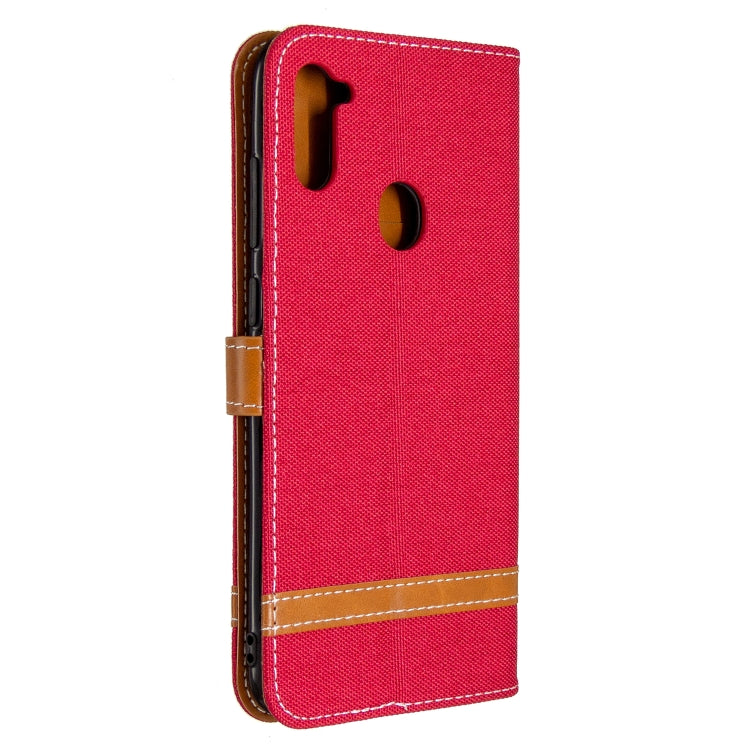 For Galaxy A11 Color Matching Denim Texture Horizontal Flip Leather Case with Holder & Card Slots & Wallet & Lanyard