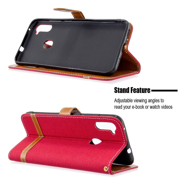For Galaxy A11 Color Matching Denim Texture Horizontal Flip Leather Case with Holder & Card Slots & Wallet & Lanyard