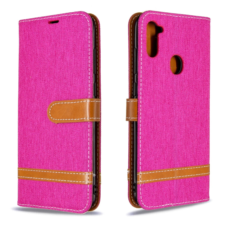 For Galaxy A11 Color Matching Denim Texture Horizontal Flip Leather Case with Holder & Card Slots & Wallet & Lanyard