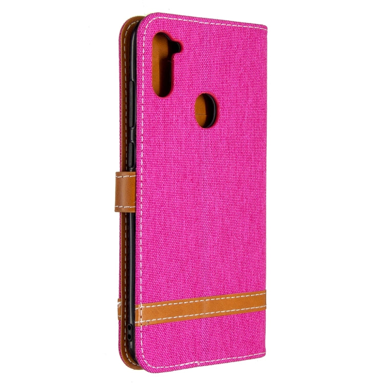 For Galaxy A11 Color Matching Denim Texture Horizontal Flip Leather Case with Holder & Card Slots & Wallet & Lanyard