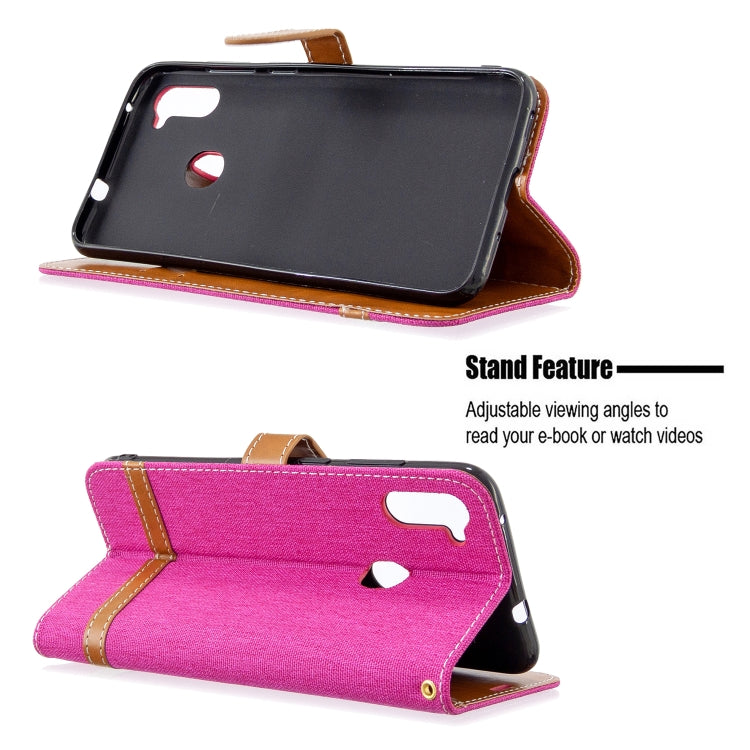 For Galaxy A11 Color Matching Denim Texture Horizontal Flip Leather Case with Holder & Card Slots & Wallet & Lanyard