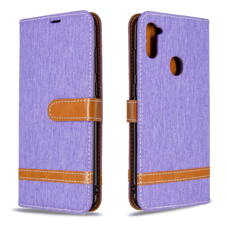 For Galaxy A11 Color Matching Denim Texture Horizontal Flip Leather Case with Holder & Card Slots & Wallet & Lanyard
