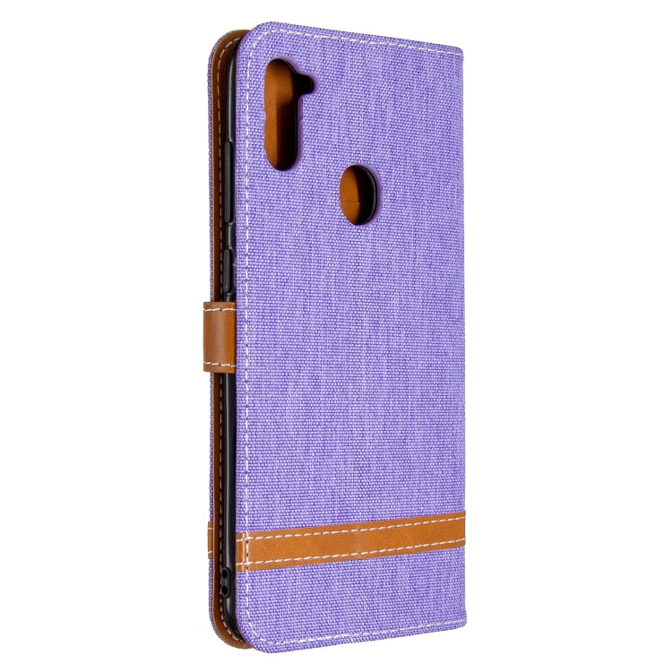 For Galaxy A11 Color Matching Denim Texture Horizontal Flip Leather Case with Holder & Card Slots & Wallet & Lanyard