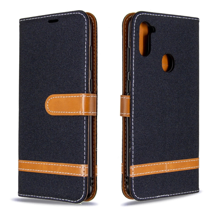 For Galaxy A11 Color Matching Denim Texture Horizontal Flip Leather Case with Holder & Card Slots & Wallet & Lanyard