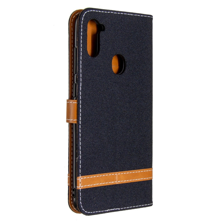 For Galaxy A11 Color Matching Denim Texture Horizontal Flip Leather Case with Holder & Card Slots & Wallet & Lanyard