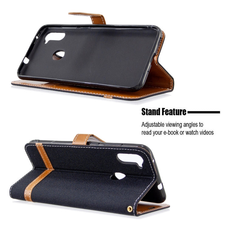 For Galaxy A11 Color Matching Denim Texture Horizontal Flip Leather Case with Holder & Card Slots & Wallet & Lanyard