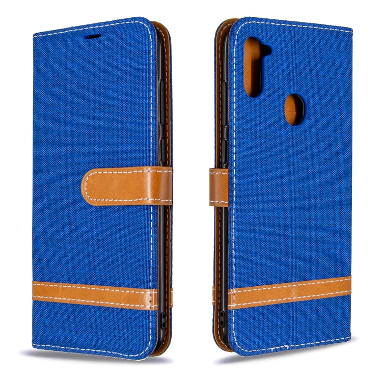 For Galaxy A11 Color Matching Denim Texture Horizontal Flip Leather Case with Holder & Card Slots & Wallet & Lanyard